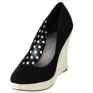 Fergalicious By Fergie Womens Black Espadrille Wedge Heels Polka Dot Lining 4.5"